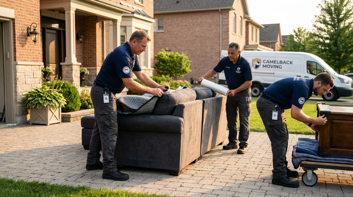 Large estate moving crew wrapping furniture in Lawson, MO